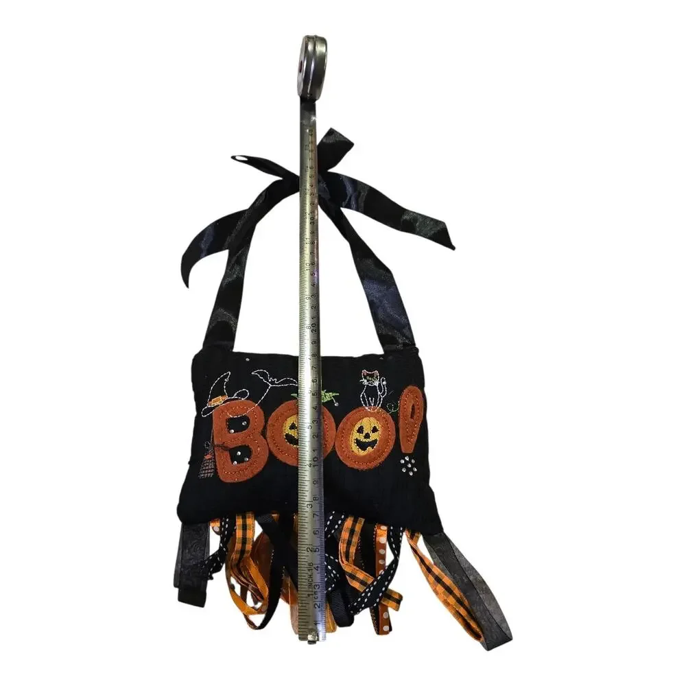 Halloween BOO Embroidered Pumpkin Pillow Holiday Door Hanger Witch Cat Pumpkin
